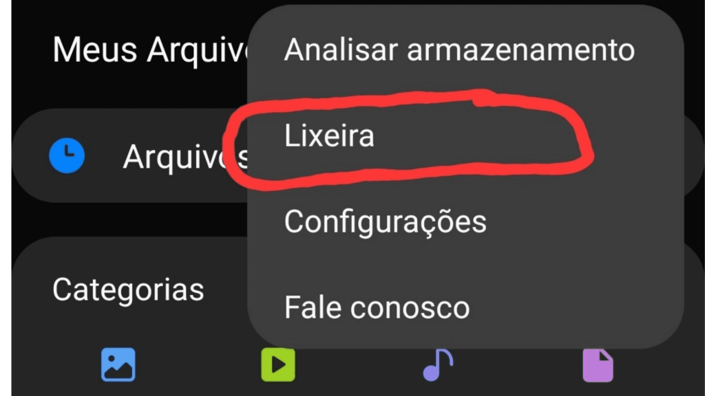 Onde fica a lixeira do celular Samsung