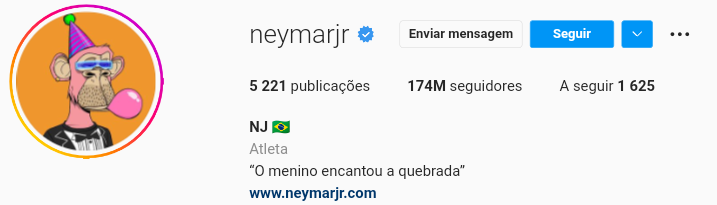 1 - Neymar - 174 milhões de seguidores